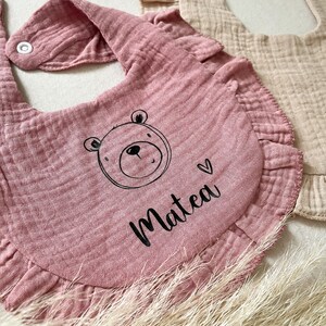 personalized muslin neckerchief for babies and toddlers 100% cotton Bib Birth gift Baptism with name image 5