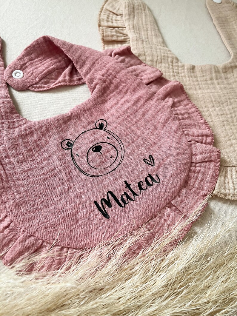 personalized muslin neckerchief for babies and toddlers 100% cotton Bib Birth gift Baptism with name image 5