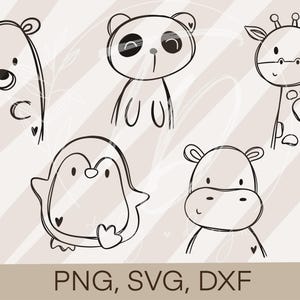 Fichier traceur animaux pour enfants ensemble PNG/ SVG/ DXF téléchargement pour les dessins impression numérique de t-shirts ou autocollants