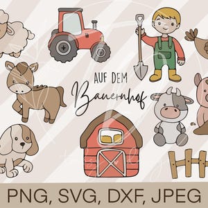 Plotterbestand kinderbundel op de boerderij - PNG/SVG/DXF tractor baby download voor ontwerpen digitale t-shirt afdrukken of stickers