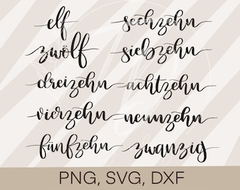 Plotter File Numbers 11-20 Bundle German Birthday Cricut Silhouette Plot Design