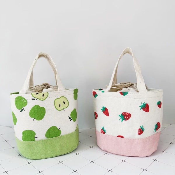 Borsa per il pranzo, Borsa per snack, Borsa per il pranzo con coulisse in tessuto fatto a mano, Borsa per il pranzo scolastico, Regalo per lei