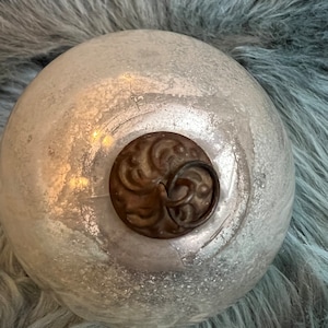 Antique white silver mercury glass witches ball - German 19th century glass kugel