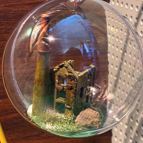 Hand-Painted Cornish Christmas Bauble: 3D Printed Engine House  St Michael's Mount Porthleven clock, nearly home, trees & Godrevy Lighthouse