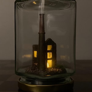 3d printed, hand-painted, cosy Cornish tealight, engine house, Porthleven, decoration, Excalibur, light holiday gift.Made in Cornwall