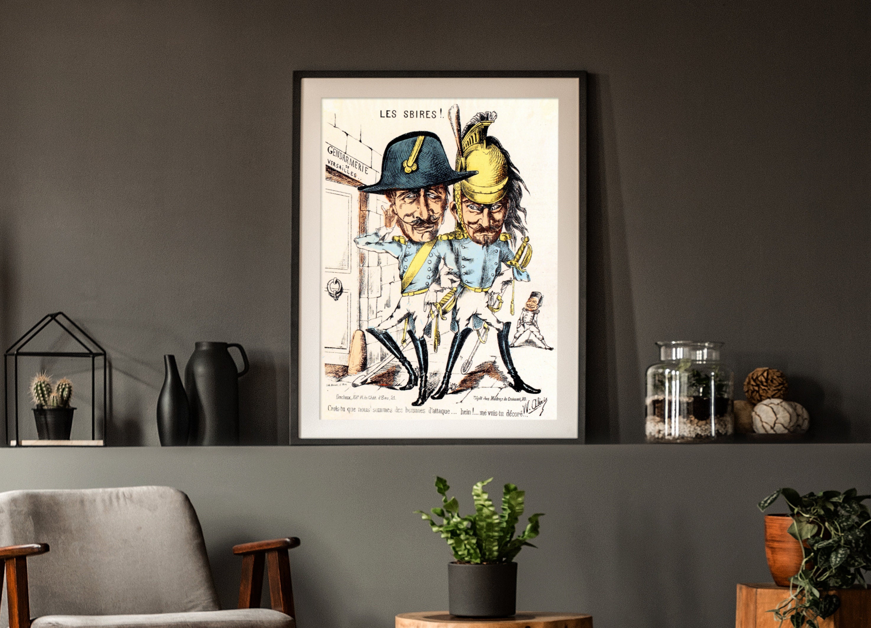 Affiche Ancienne de Caricature Les Sbires Versailles W. Alexis - Estampe 1871, Poster Vintage | Arts