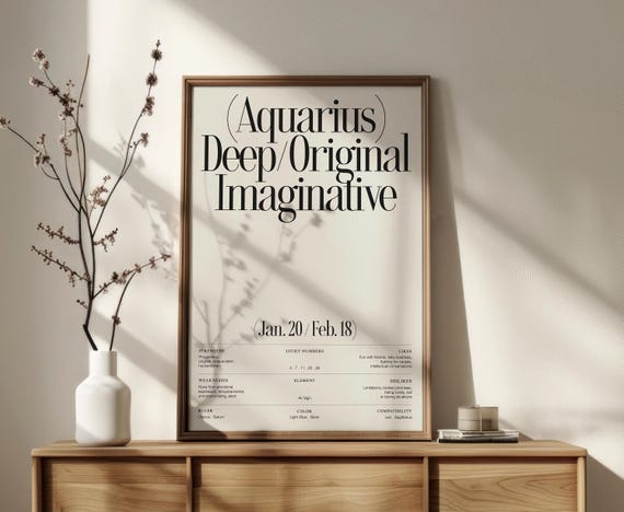 Minimalist Zodiac Poster, Astrology poster, Aquarius poster, Zodiac wall art, Aquarius wall art, Digital astrology, Modern astrology art