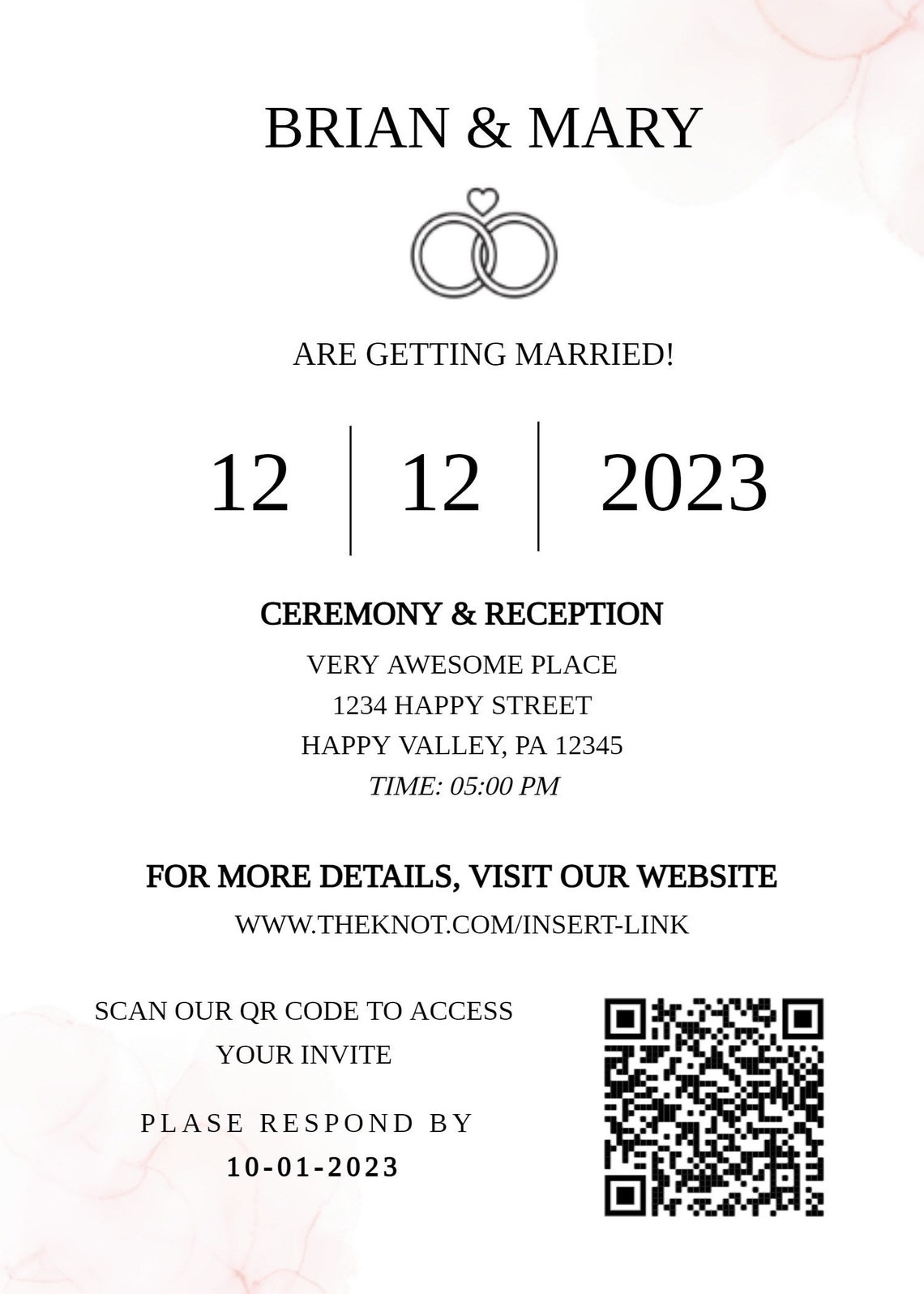 Simple, Elegant, Modern Wedding Invitation Template With QR Code Fully ...