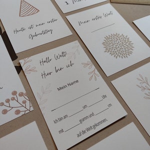 Baby Meilensteinkarten für Junge und Mädchen, als Geschenk zur Geburt oder zur Babyparty für werdende Eltern, doppelseitig,