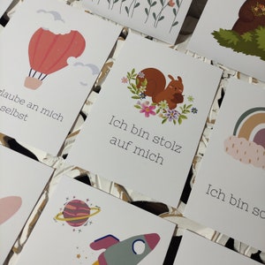 Farbenfrohe Affirmationskarten für Kinder positive Glaubenssätze Mutmachkarten Selbstbewusstsein stärken Rituale mit Kindern Bild 2