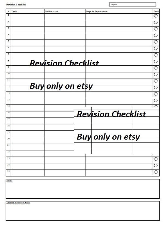 Revision Checklist Printable A4 - Etsy Australia