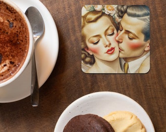 Designed coffee coasters - A romantic kiss inspired by Clement Gustave