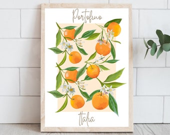 Positano Italy Oranges, Digital Poster Art, Handwriting Font, Printable Travel Artwork, Downloadable Print, Instant Download, Digital Summer