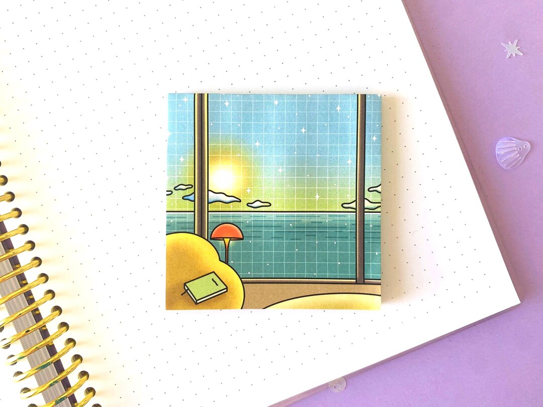 Aesthetic Dreamy Sticky Notes Design: Sunset, Ocean View From a Reading ...