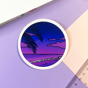 Mignon Esthétique Dreamy Plage de nuit Holographique Vinyle Stickers - Pour téléphone / bujo / ordinateur / notebook