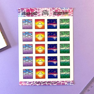 Planche de stickers A6 - Vignettes Météo avec océan | Dreamscape, Vaporwave, Aesthetic | Journaling, Bullet journal, Bujo & Plannification