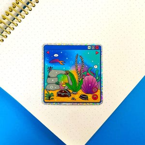 Holografischer Glitzer-Aufkleber Nostalgischer Fisch | Virtuelles Aquarium | Frutiger Aqua Windows Retro Vibes Fisch | Journaling Scrapbooking