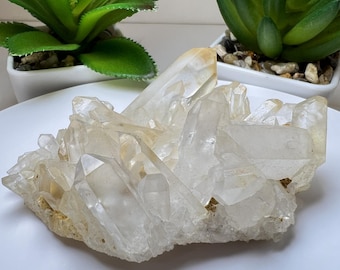 Clear Quartz Cluster With Slight Iron Staining From Madagascar- Crystal Healing, Home Decor, Statement Piece, Gift