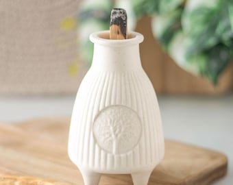 Cream Ribbed Palo Santo Burner- gift, home decor
