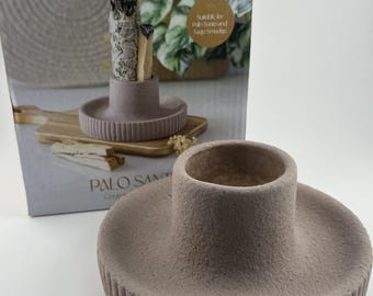 Greige Ribbed Sage/ Incense Smudge Bowl- home decor, gift