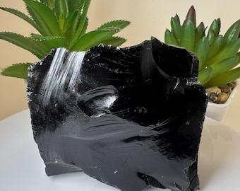 Rough, Glossy Black Obsidian- Crystal Healing, Home Décor, Meditation, Gift