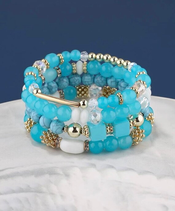 Beaded Stacked Bracelet Set Handmade Beaded Stacked Bracelet Etsy