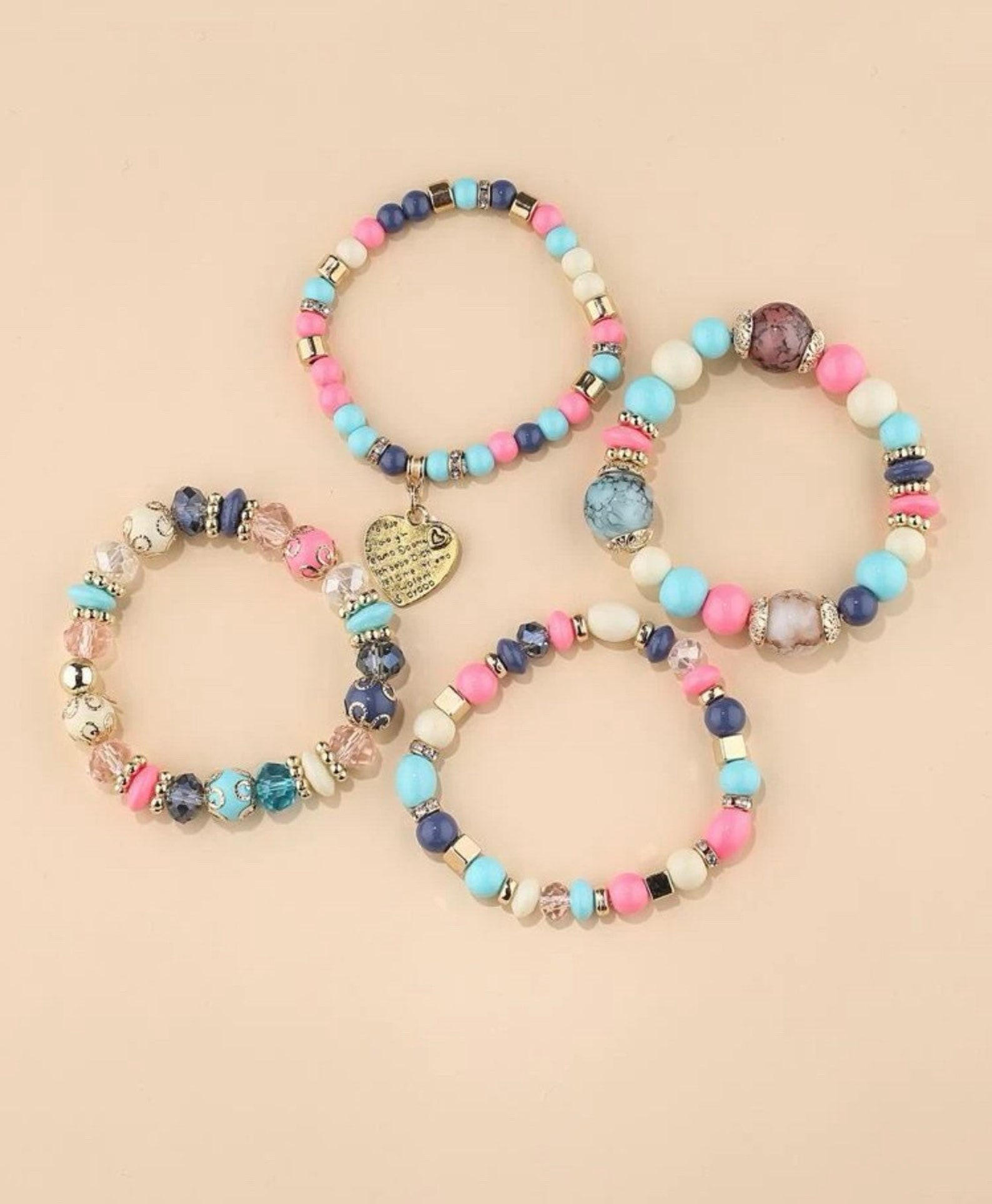 Beaded Stacked Bracelet Set, Handmade Beaded Stacked Bracelet Set