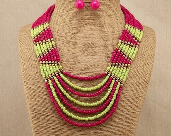 Beaded Statement Necklace, African Necklace, Gift for Her, Beaded Layered Necklace, Seed Bead Necklace, Christmas gift,birthday gift for her
