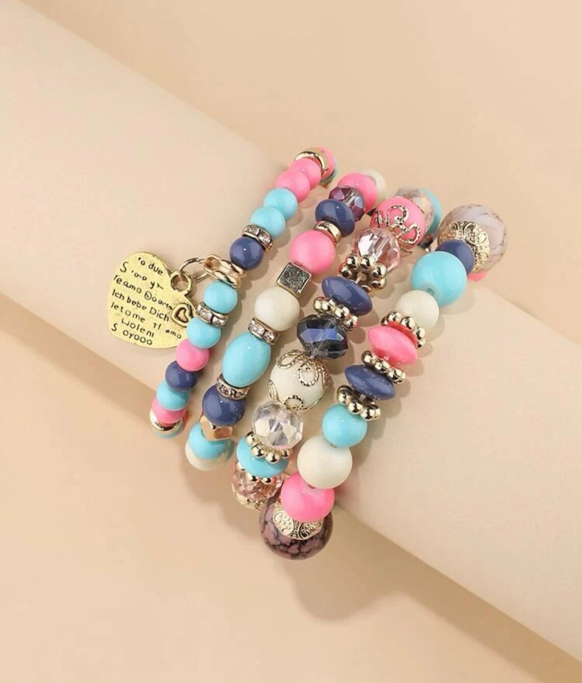 Beaded Stacked Bracelet Set, Handmade Beaded Stacked Bracelet Set