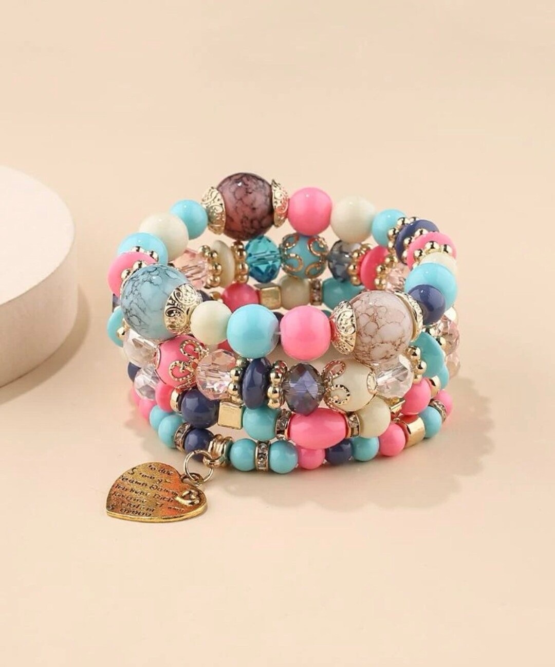 Beaded Stacked Bracelet Set, Handmade Beaded Stacked Bracelet Set