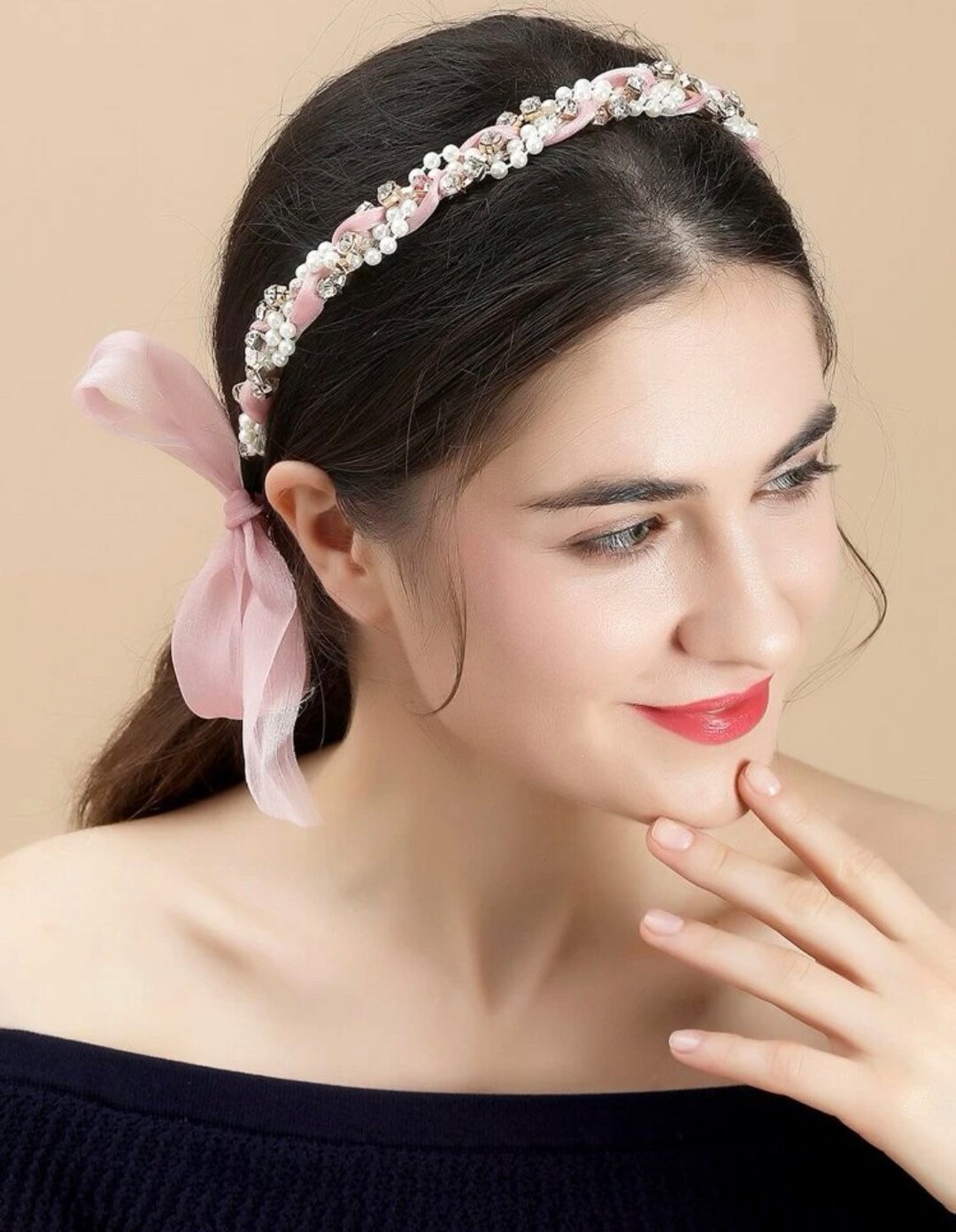 Bejeweled Headband Embellished Headband Bejeweled Top Knot Etsy