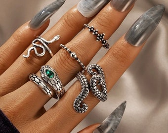 Vintage Snake Ring Set, Snake Jewelry, Wrap Ring, Snake rings for women, Gift for her, Reptile Ring, statement ring, goth jewelry, goth ring