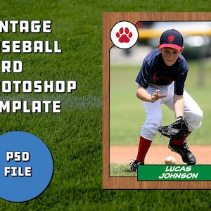 Modello di carta da baseball / Modello personalizzato psd di Photoshop per carte da baseball in stile vintage retrò degli anni '80