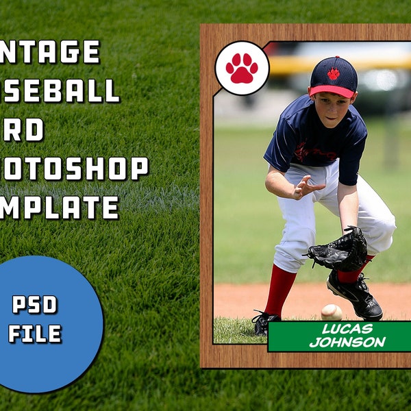Baseball Card Template | Retro Vintage Style 1980's Baseball Card Photoshop psd Custom Template