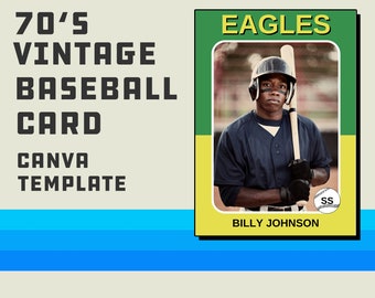 Retro 1970s Style Baseball and Sports Card Template for Canva | Fully Customizable and Editable