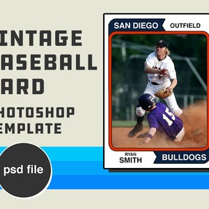 Modelo de Cartão Esportivo Retrô | Cartão de Beisebol Estilo Vintage Retrô dos Anos 70 - Modelo Personalizado em Photoshop PSD