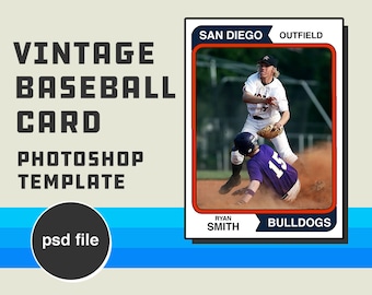Retro Sport Kartenvorlage | Retro Vintage Style 1970 Baseball Karte Photoshop PSD Benutzerdefinierte Vorlage