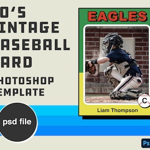 Modello di carta da baseball vintage stile anni '70 / Modello personalizzato psd di Photoshop della carta da baseball stile vintage retrò degli anni '70