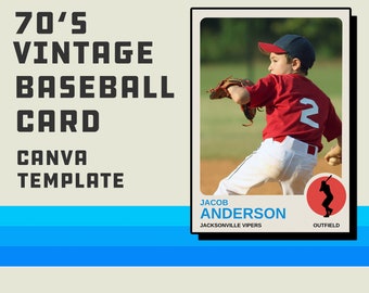 Retro 1970s Vintage Style Baseball Card Template for Canva