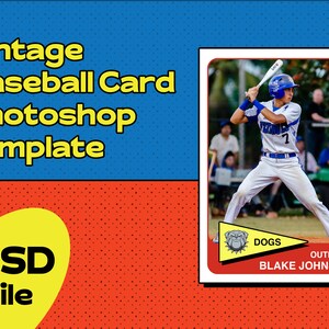 Modello di carta da baseball vintage stile anni '60 / Modello personalizzato psd di Photoshop per carta da baseball stile vintage retrò degli anni '60