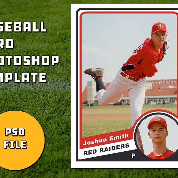 Retro 1970s Vintage Style Baseball Card Template for Photoshop | psd File for Instant Download