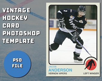 Retro 1970s Style Hockey Karten Vorlage für Photoshop