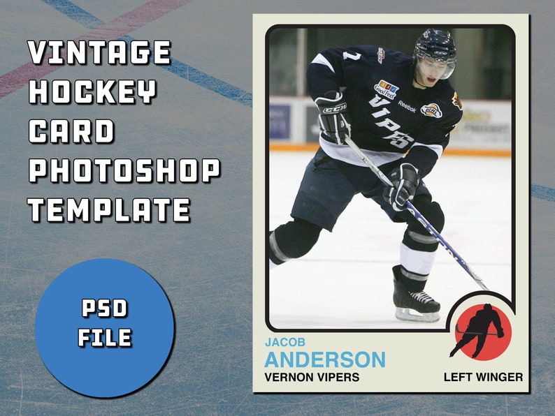 Retro 1970s Style Hockey Card Template for Etsy