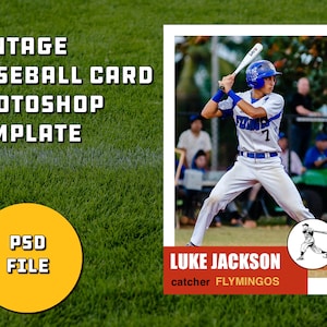 Modello di carta da baseball / Modello personalizzato psd di Photoshop per carte da baseball in stile vintage retrò degli anni '50