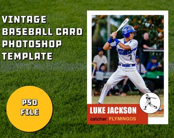 Baseball Card Template | Retro Vintage Style 1950's Baseball Card Photoshop psd Custom Template