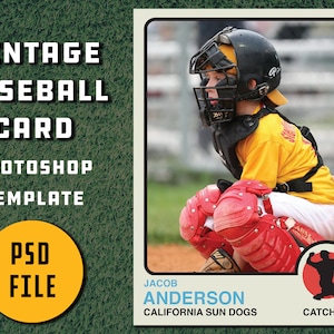 Modello di biglietto da baseball in stile vintage retrò anni '70 per Photoshop/file psd per il download istantaneo