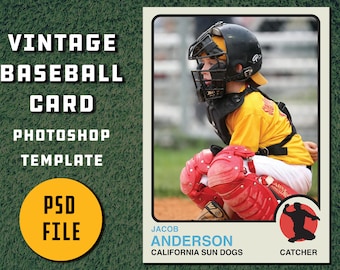 Retro 1970er Jahre Vintage Stil Baseball Karten Vorlage für Photoshop | psd Datei zum sofortigen Download