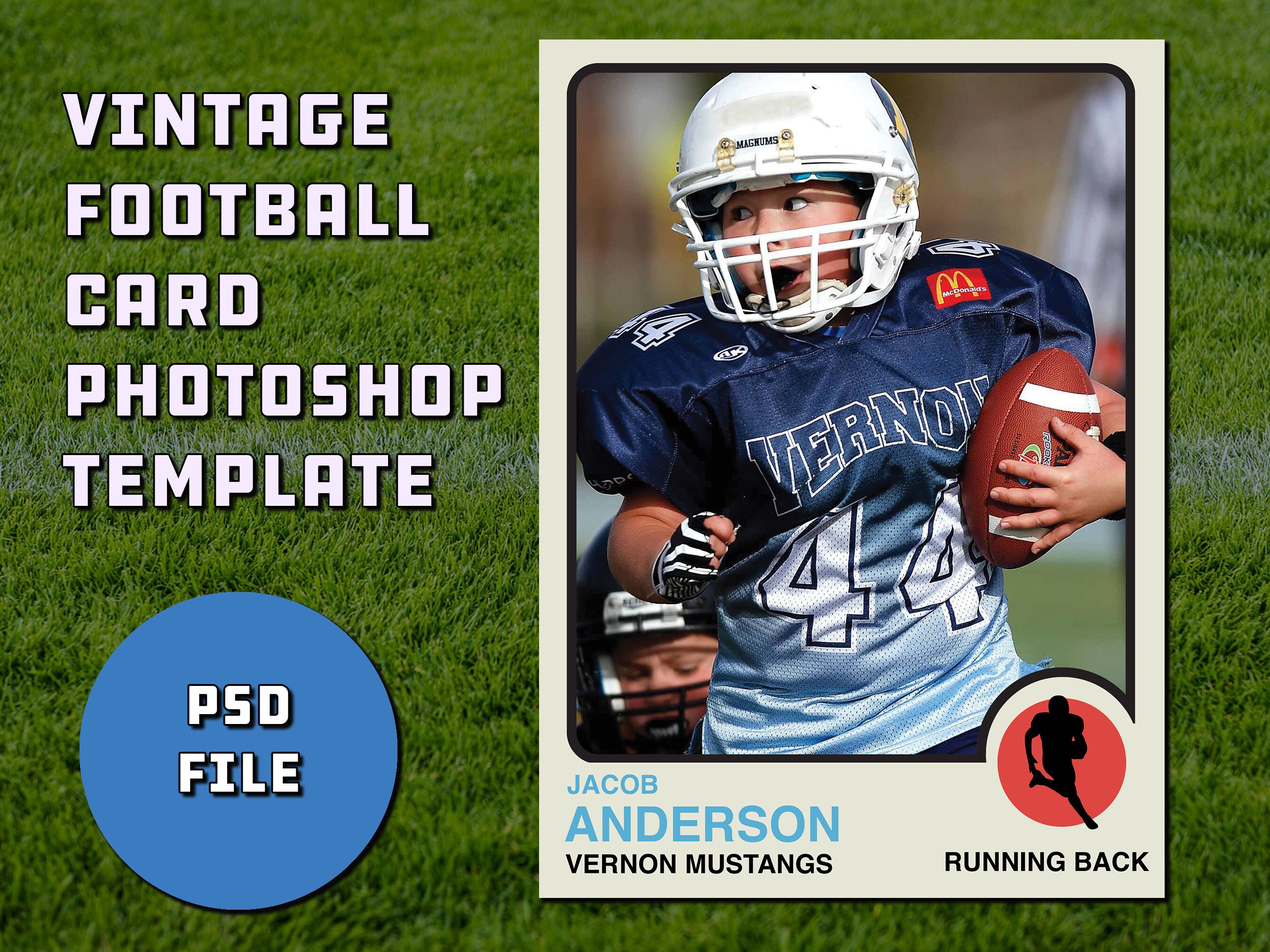 Retro 1970s Style Football Card Template for Photoshop