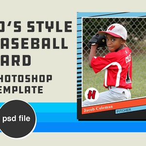 Modello di biglietto da baseball in stile vintage anni '90 personalizzabile fai-da-te - Crea le tue carte da baseball personalizzate digitalmente / File PSD di Photoshop