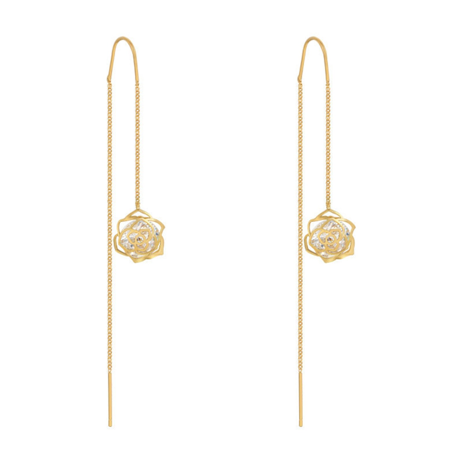 Gold Plated Zircon Ball Threader Earrings Threader Earrings Etsy